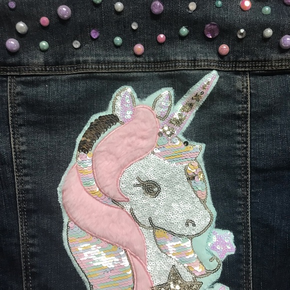Unicorn Embellished Custom Jean Jacket Girls 10/12 - Picture 1 of 4